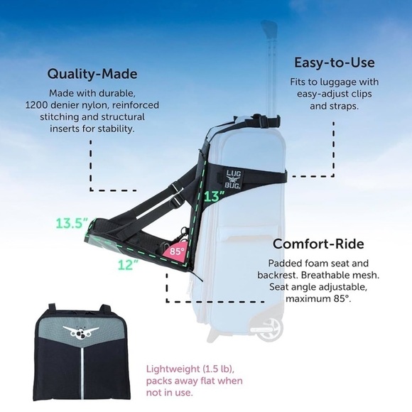 Lugabug Ride-On Suitcase Accessory for Kids Child Carrier Luggage in Black/Grey - Picture 4 of 12